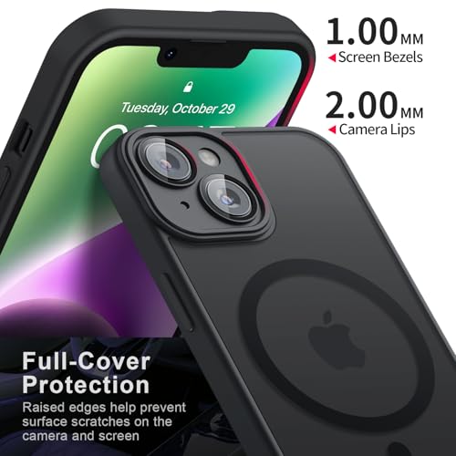 Tobfit Silicone Magnetic Case For iPhone 14 6.1-Inch Compatible With Magsafe, Translucent Matte Back Slim Shockproof Case Phone Cover For iPhone 14,Black - Image 3