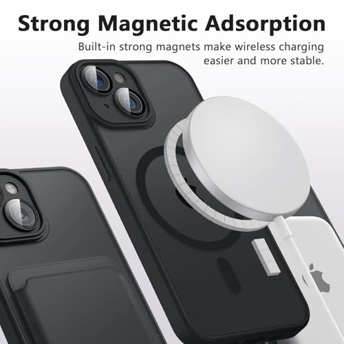 Tobfit Silicone Magnetic Case For iPhone 14 6.1-Inch Compatible With Magsafe, Translucent Matte Back Slim Shockproof Case Phone Cover For iPhone 14,Black - Image 5
