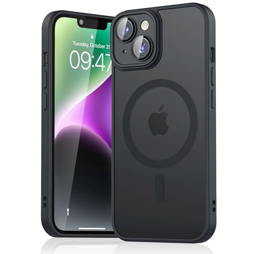 Tobfit Silicone Magnetic Case For iPhone 14 6.1-Inch Compatible With Magsafe, Translucent Matte Back Slim Shockproof Case Phone Cover For iPhone 14,Black - Image 1