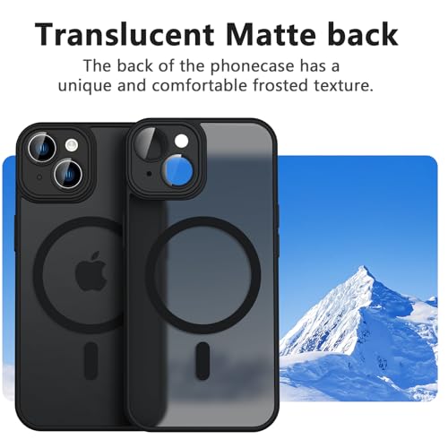 Tobfit Silicone Magnetic Case For iPhone 14 6.1-Inch Compatible With Magsafe, Translucent Matte Back Slim Shockproof Case Phone Cover For iPhone 14,Black - Image 4