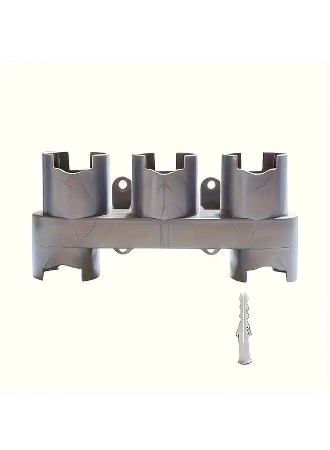 Grey Wall Mount Bracket for Vacuum Cleaners Space Saving Storage Rack with Hooks - Image 1