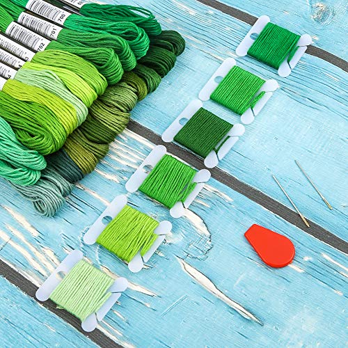 Pllieay 24 Skeins Friendship Bracelets Floss, Green Gradient Embroidery Floss, Cross Stitch Threads with 6 Floss Bobbins, 2 Embroidery Needles and 1 Needle Threader for Cross Stitch Project - Image 3