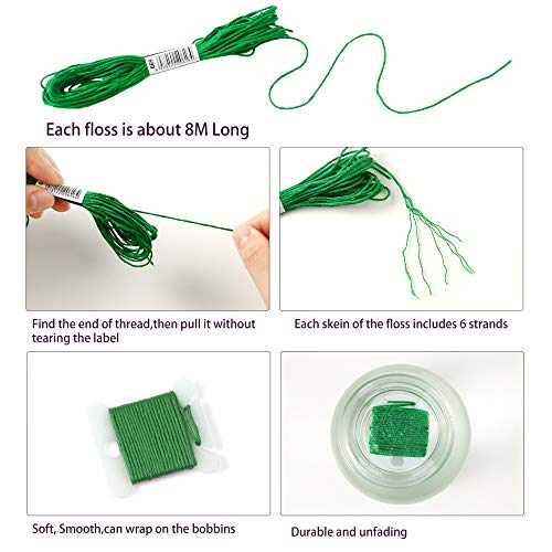 Pllieay 24 Skeins Friendship Bracelets Floss, Green Gradient Embroidery Floss, Cross Stitch Threads with 6 Floss Bobbins, 2 Embroidery Needles and 1 Needle Threader for Cross Stitch Project - Image 4