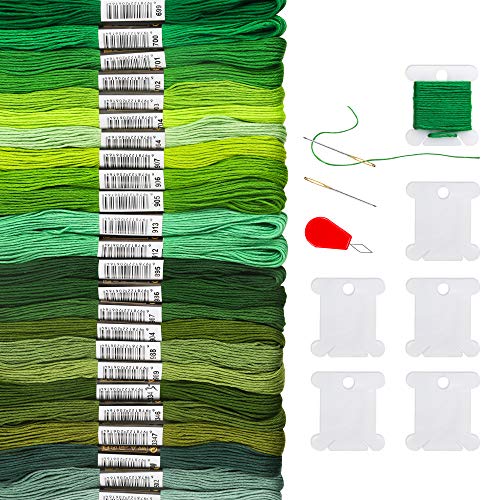Pllieay 24 Skeins Friendship Bracelets Floss, Green Gradient Embroidery Floss, Cross Stitch Threads with 6 Floss Bobbins, 2 Embroidery Needles and 1 Needle Threader for Cross Stitch Project - Image 2