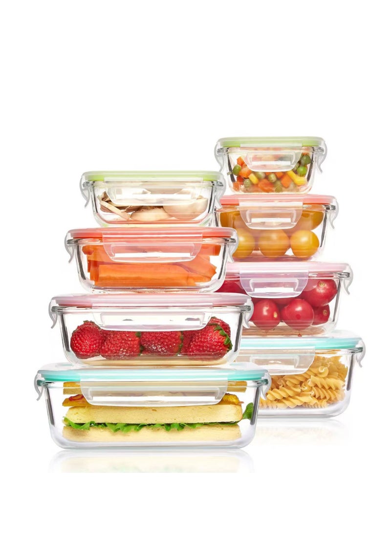 Glass Food Storage Containers with Airtight Lids, 8-Piece Set, Various Sizes, Microwave Safe - Image 1
