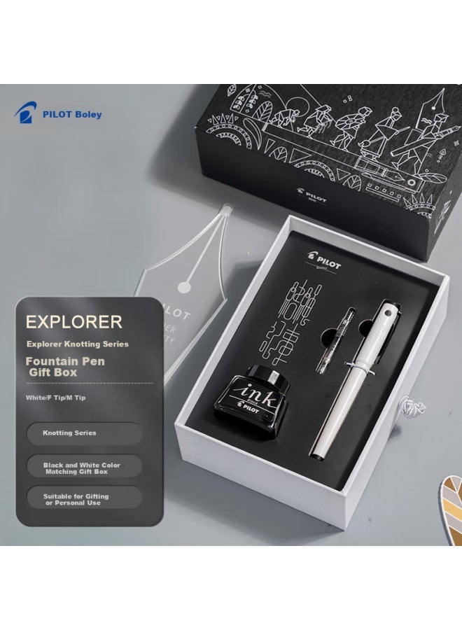 PILOT طقم قلم حبر جاف بايلوت إكسبلورر - قلم توقيع جديد في علبة هدايا مع حبر سلسلة ملاحظات Fpex2Fw F طرف أبيض - Image 1