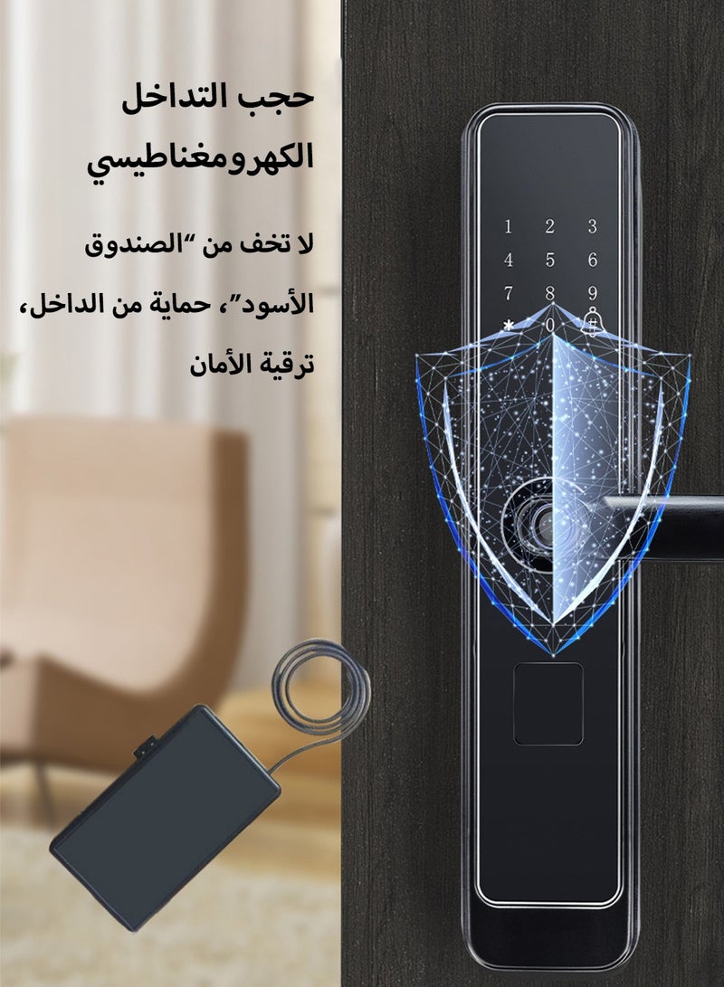 باور قفل باب ذكي يعمل ببصمة الإصبع، قفل باب رقمي بدون مفتاح مزود بلوحة مفاتيح تعمل باللمس، يدعم بطاقات RFID والتحكم عبر التطبيق، وفتح بكلمة مرور، ومصدر طاقة USB للطوارئ، ومقبض قفل، مناسب للمنزل والشقة والفيلا والمكتب والفندق - Image 4