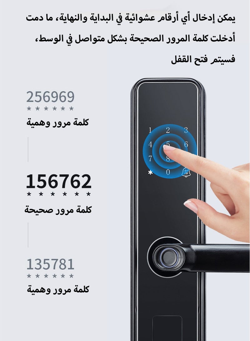 باور قفل باب ذكي يعمل ببصمة الإصبع، قفل باب رقمي بدون مفتاح مزود بلوحة مفاتيح تعمل باللمس، يدعم بطاقات RFID والتحكم عبر التطبيق، وفتح بكلمة مرور، ومصدر طاقة USB للطوارئ، ومقبض قفل، مناسب للمنزل والشقة والفيلا والمكتب والفندق - Image 3