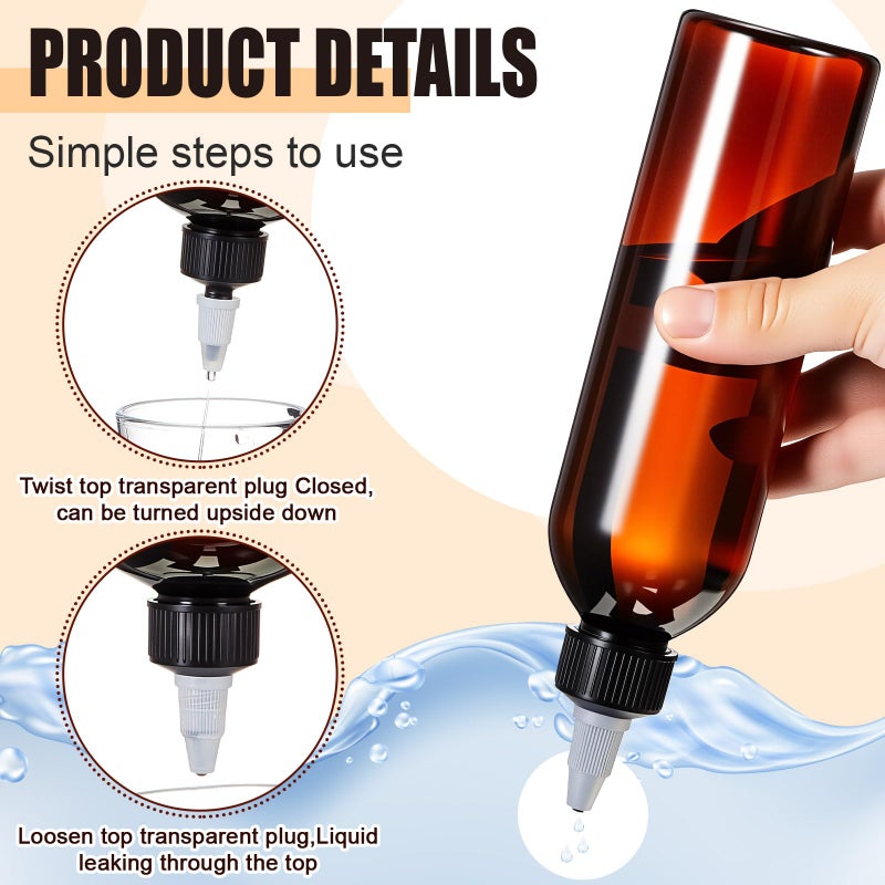 Barydat 50 Pcs 8 oz Squeeze Bottle Twist Top Applicator Bottles Empty Hair Oil Bottle with Funnels Refillable Amber Plastic Bottles for Liquid Hair Oil Shampoo Lotion - Image 3