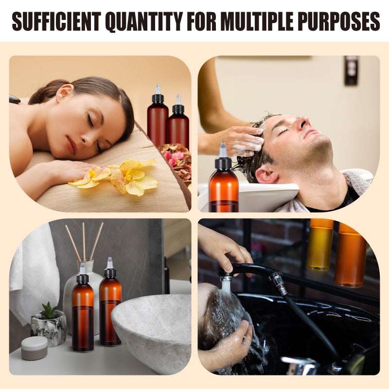Barydat 50 Pcs 8 oz Squeeze Bottle Twist Top Applicator Bottles Empty Hair Oil Bottle with Funnels Refillable Amber Plastic Bottles for Liquid Hair Oil Shampoo Lotion - Image 5
