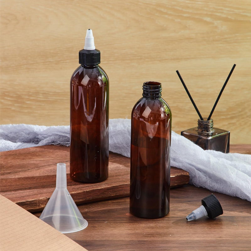 Barydat 50 Pcs 8 oz Squeeze Bottle Twist Top Applicator Bottles Empty Hair Oil Bottle with Funnels Refillable Amber Plastic Bottles for Liquid Hair Oil Shampoo Lotion - Image 4