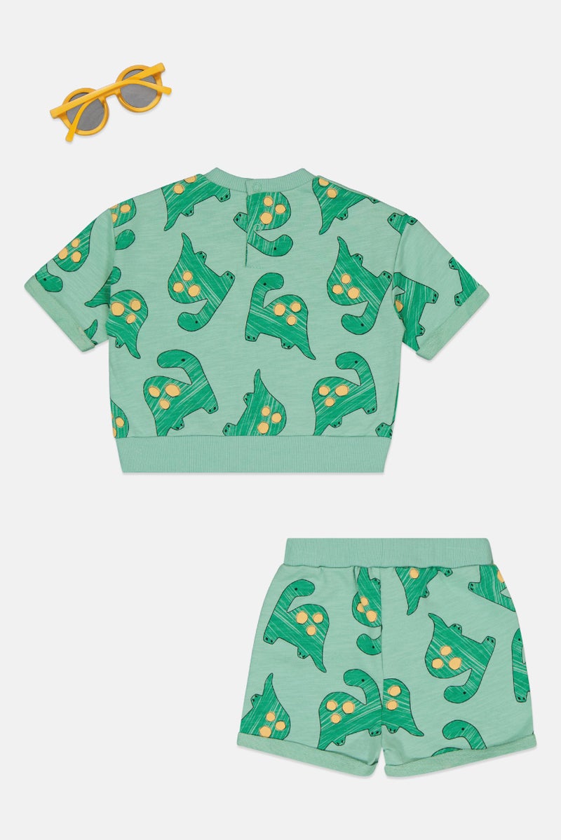 Lily & Jack Toddlers Boy 3 Pcs Graphic Print Top And Shorts Set With Sunglasses, Green - Image 2