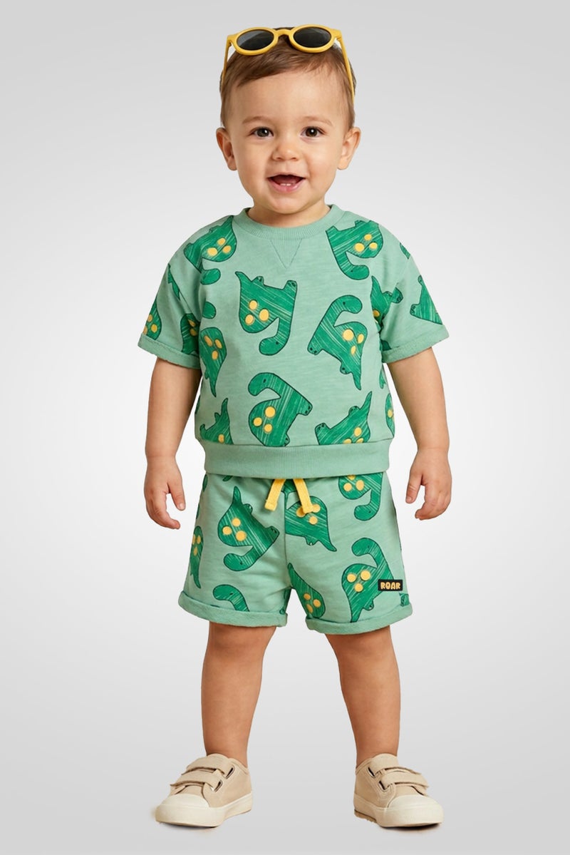 Lily & Jack Toddlers Boy 3 Pcs Graphic Print Top And Shorts Set With Sunglasses, Green - Image 1
