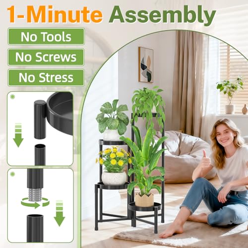 iDavosic.ly Plant Stand Indoor Outdoor, 4 Tier Corner Metal Flower Display Holder Shelf, Folding Tall Orchid Rack for Patio Balcony Porch Garden Living Room House, Black - Image 2
