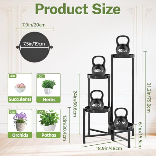 iDavosic.ly Plant Stand Indoor Outdoor, 4 Tier Corner Metal Flower Display Holder Shelf, Folding Tall Orchid Rack for Patio Balcony Porch Garden Living Room House, Black - Image 3