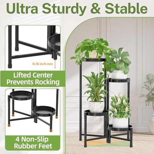 iDavosic.ly Plant Stand Indoor Outdoor, 4 Tier Corner Metal Flower Display Holder Shelf, Folding Tall Orchid Rack for Patio Balcony Porch Garden Living Room House, Black - Image 4