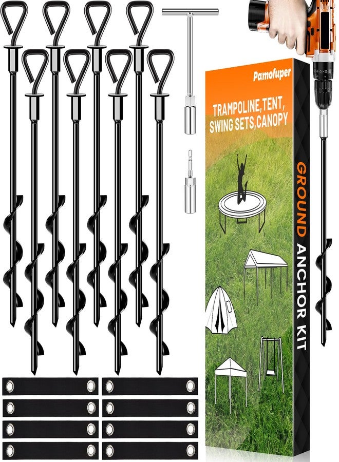 Pamofuper Ground Anchors Screw in Trampoline Stakes Tent Stakes Heavy Duty for High Winds, Trampoline Anchors with Straps, Canopies, Carports, Sheds, Swing Sets,Mobile Home 14in Ground Anchors (8 Pack) - Image 1