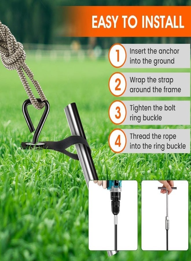 Pamofuper Ground Anchors Screw in Trampoline Stakes Tent Stakes Heavy Duty for High Winds, Trampoline Anchors with Straps, Canopies, Carports, Sheds, Swing Sets,Mobile Home 14in Ground Anchors (8 Pack) - Image 3