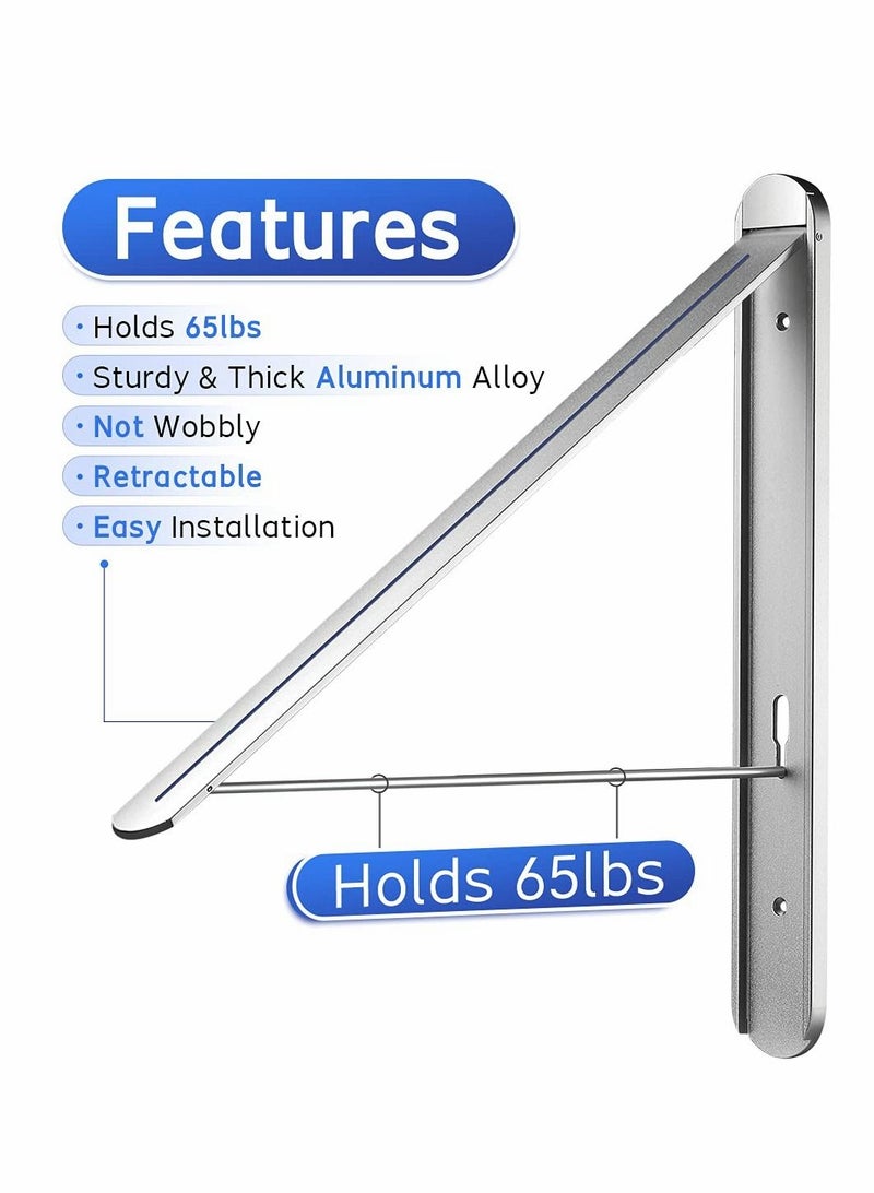 Excefore حامل ملابس قابل للسحب، شماعات تجفيف الملابس المخفية، شماعة ملابس قابلة للطى مثبتة على الجدار لحجرة الغسيل وتنظيم التخزين (فضي) - Image 3