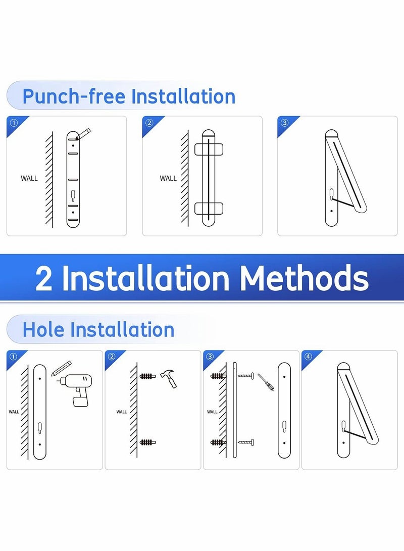 Excefore حامل ملابس قابل للسحب، شماعات تجفيف الملابس المخفية، شماعة ملابس قابلة للطى مثبتة على الجدار لحجرة الغسيل وتنظيم التخزين (فضي) - Image 5