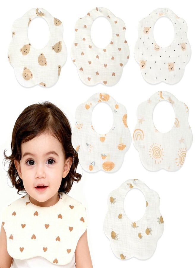 ICKEYOU 6 Pack Muslin Baby Bandana Bibs Soft Triangle Cotton Drool for Boys and Girls Adjustable Teething and Feeding for Newborns and Infants 0 to 36 Months (6pcs Yellow Flower Bibs) - Image 1