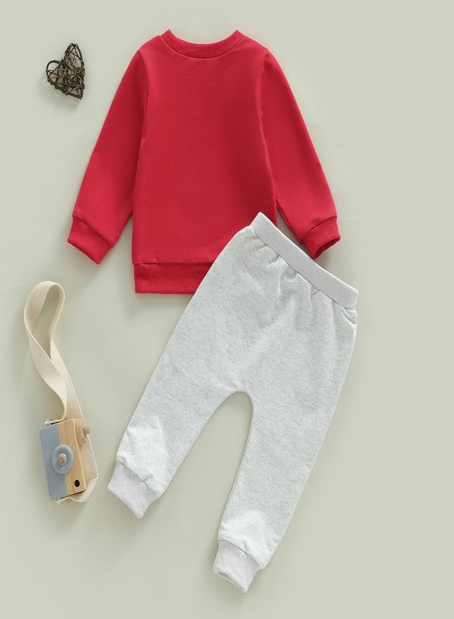 Douhoow Baby Boy Valentines Day Outfit Letter Print Sweatshirt Long Joggers Pants Boys Girls Festival Clothes (Red B, 0-6 Months) - Image 4