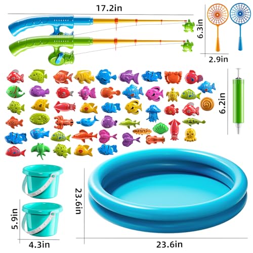 TEMI Magnet Fishing Game for Kids 48 Fish Toys for Kids 35 Bathtub Floating Fishing Pole Water Table Pool with Rod Net Summer Water Play Indoor and Outdoor Gifts for Holiday for Boy and Girls - Image 5