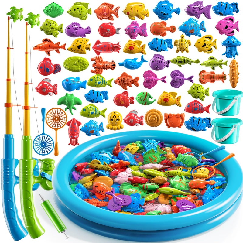 TEMI Magnet Fishing Game for Kids 48 Fish Toys for Kids 35 Bathtub Floating Fishing Pole Water Table Pool with Rod Net Summer Water Play Indoor and Outdoor Gifts for Holiday for Boy and Girls - Image 3