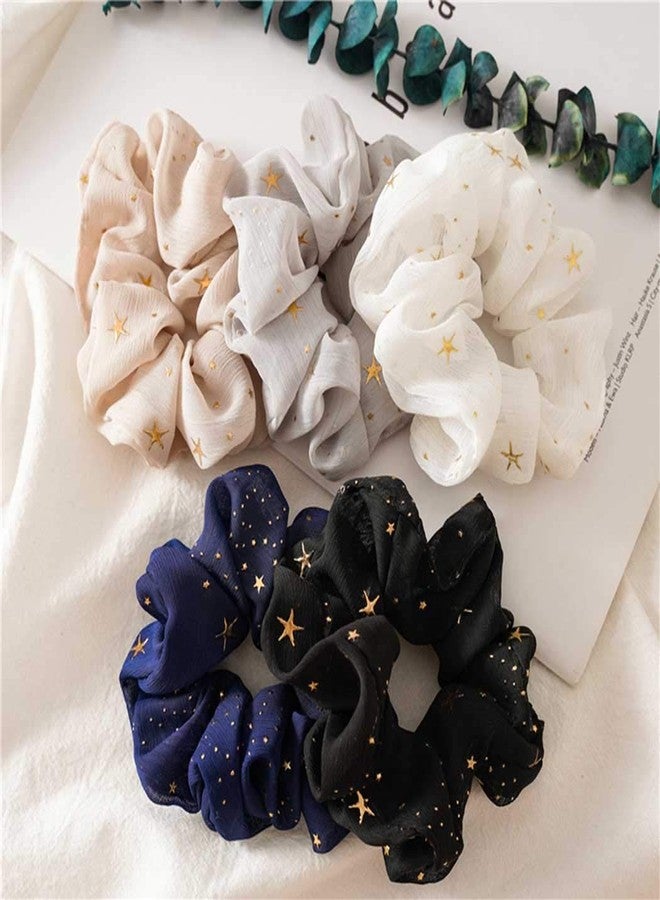 Outyua Solid Hair Scrunchies Elastic Hair Bands Ponytail Scrunchy Hair Ties Elegant Star Hair Rope Ties Hair Accessories for Women and Girls 5Pcs (Star) - Image 1