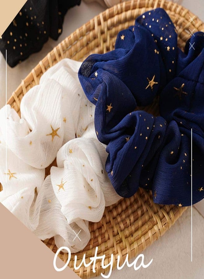 Outyua Solid Hair Scrunchies Elastic Hair Bands Ponytail Scrunchy Hair Ties Elegant Star Hair Rope Ties Hair Accessories for Women and Girls 5Pcs (Star) - Image 3