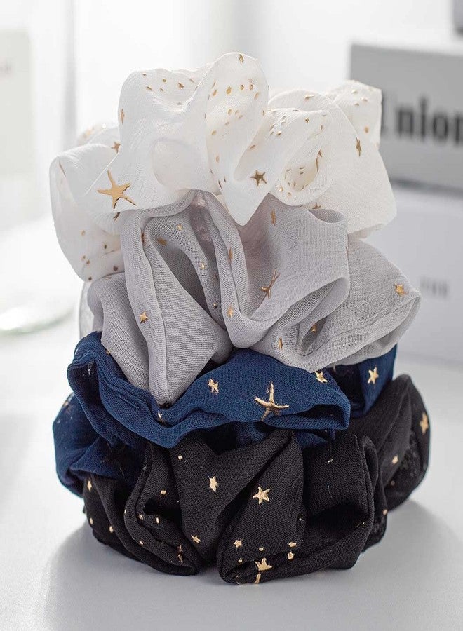 Outyua Solid Hair Scrunchies Elastic Hair Bands Ponytail Scrunchy Hair Ties Elegant Star Hair Rope Ties Hair Accessories for Women and Girls 5Pcs (Star) - Image 5