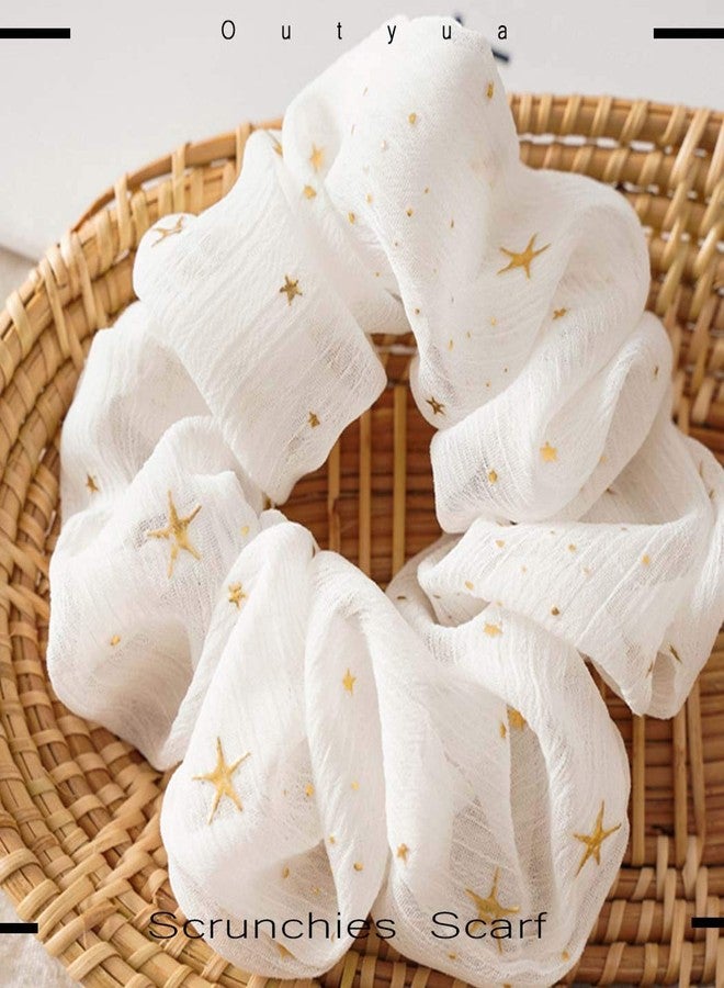 Outyua Solid Hair Scrunchies Elastic Hair Bands Ponytail Scrunchy Hair Ties Elegant Star Hair Rope Ties Hair Accessories for Women and Girls 5Pcs (Star) - Image 2