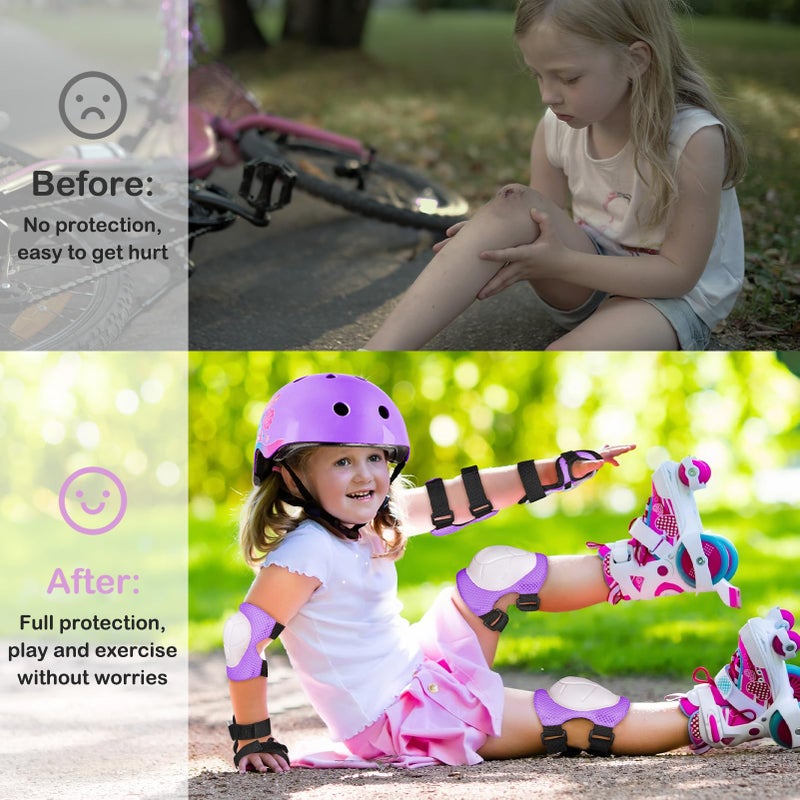 FIODAY Toddler Bike Helmet Kids Helmet Knee Pads and Elbow Pads Set Adjustable Protective Gear Set with DIY Stickers for Girls Age 3-5-8 Years - Image 2