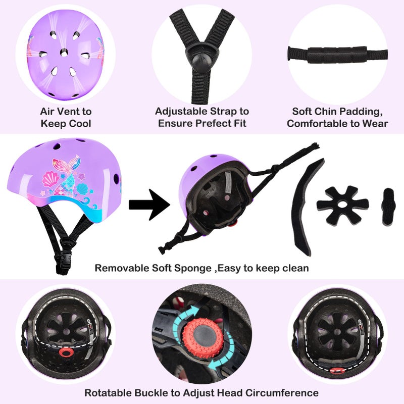 FIODAY Toddler Bike Helmet Kids Helmet Knee Pads and Elbow Pads Set Adjustable Protective Gear Set with DIY Stickers for Girls Age 3-5-8 Years - Image 5