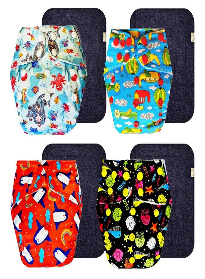 حفاضات قماشية فاخرة من دمبلدو مع حشوة سوداء (عبوة من 4 قطع) | مضادة للحساسية | مانعة للتسرب | أزرار كبس قابلة للتعديل | مناسبة للارتداء طوال اليوم | من 3 أشهر إلى 3 سنوات | للجنسين - Image 1