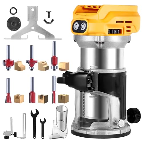 bellaDimora Cordless Trim Router Compatible with DeWalt 20V MAX Battery 800W Brushless Motor 30000RPM 6Speed with Edge Guide Dust Hood 6 Router BitsNo Battery - Image 1