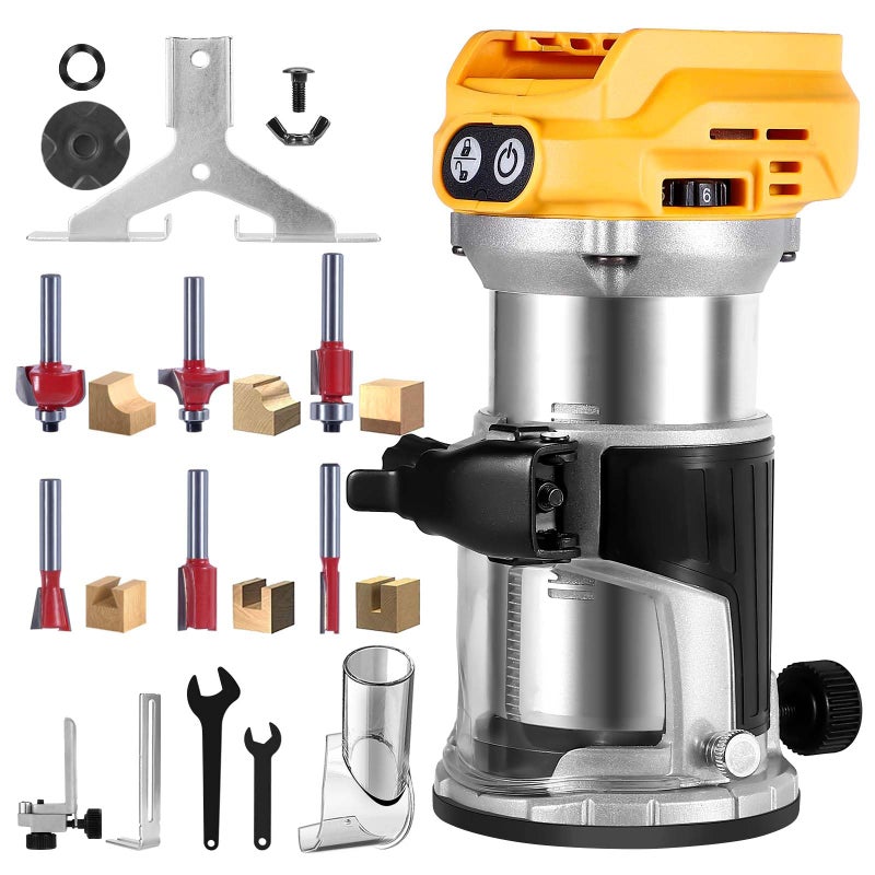 bellaDimora Cordless Trim Router Compatible with DeWalt 20V MAX Battery 800W Brushless Motor 30000RPM 6Speed with Edge Guide Dust Hood 6 Router BitsNo Battery - Image 2