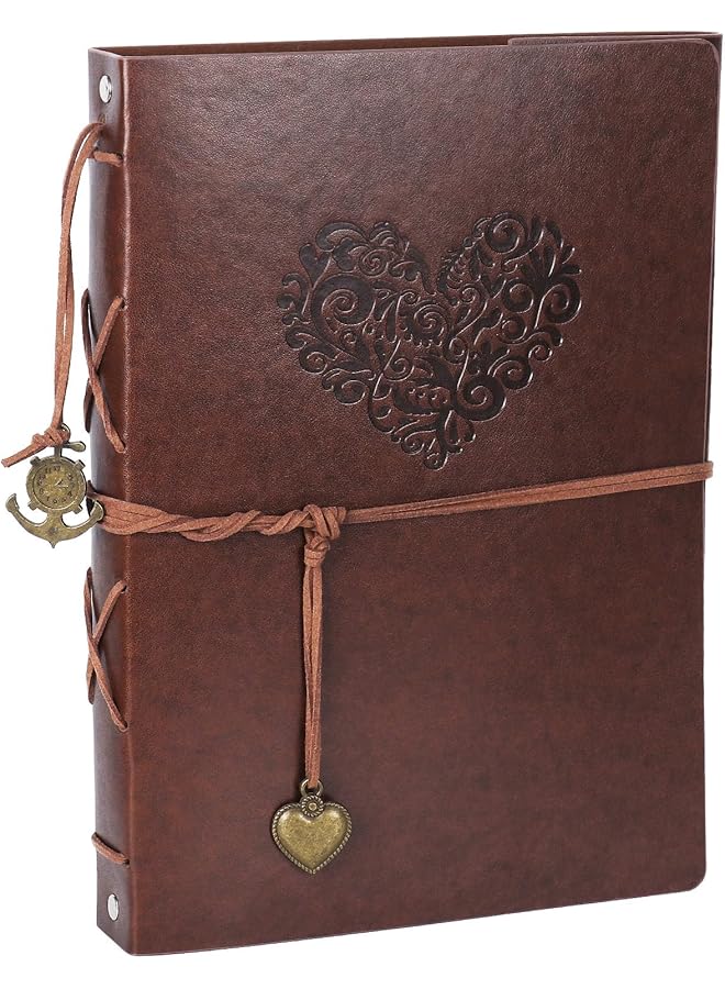 The Bros ألبوم صور جلدية، ألبوم صور جلدية 11x8.2" ألبوم سكربوك كبير يدوي الصنع ألبوم سفر 60 صفحة ألبوم DIY لهدايا الذكرى السنوية، الزفاف، الأصدقاء، العائلة، هدايا الأزواج