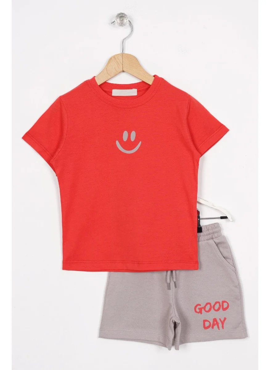 Zepkids Smile Printed Back Printed Tile Stone Color Boy Capri Set