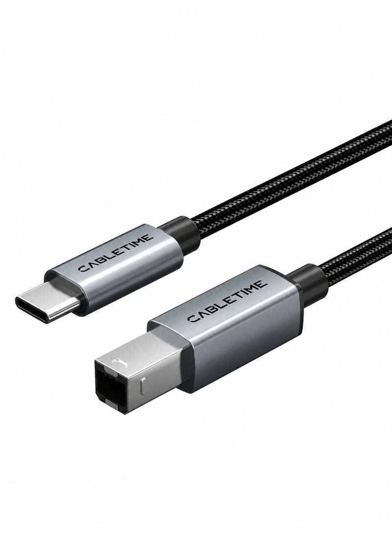 CABLETIME Printer Cable Type C to USB B 2.0 3m 480Mbps Braided MIDI Cable - Image 1