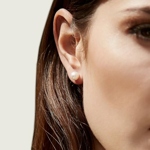 THE PEARL SOURCE White Japanese Akoya Real Pearl Earrings for Women - 14k Gold Stud Pearl Earrings | Hypoallergenic Earrings with Genuine Cultured Pearls, 7.5-8.0mm - Image 2
