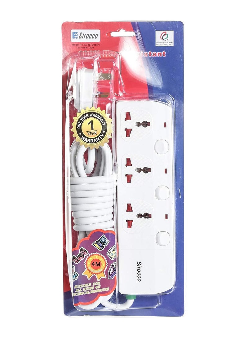Sirocco 3 Way Power Plug Socket with 4 Meter Cable - Image 1
