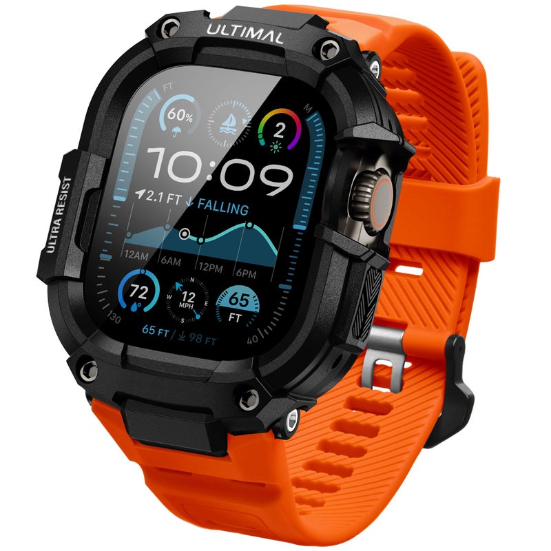 ULTIMAL Bands Case Compatible with Apple Watch Ultra 2/1 49mm for Men, Rugged Sports Band with Tough Shockproof Bumper Case, Heavy Duty Replacement Band (Black/Orange) - Image 1