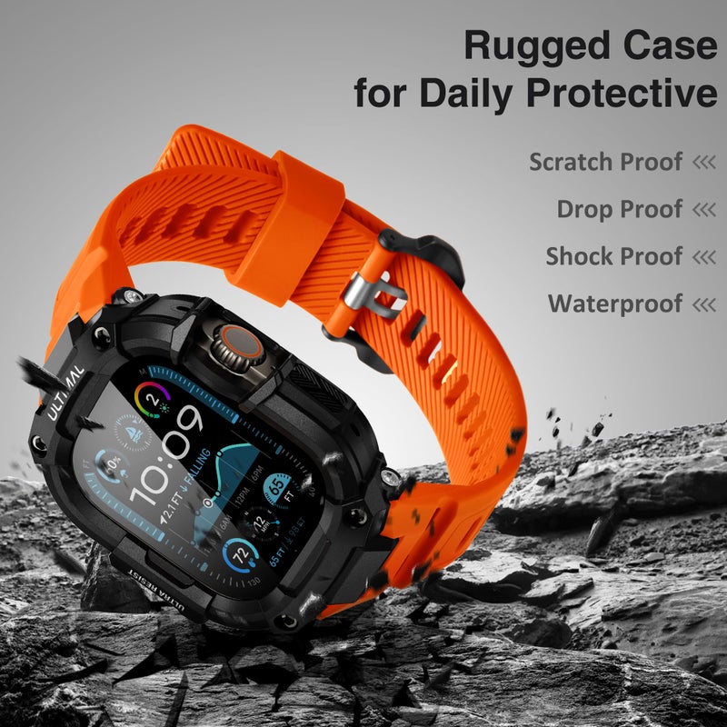 ULTIMAL Bands Case Compatible with Apple Watch Ultra 2/1 49mm for Men, Rugged Sports Band with Tough Shockproof Bumper Case, Heavy Duty Replacement Band (Black/Orange) - Image 5