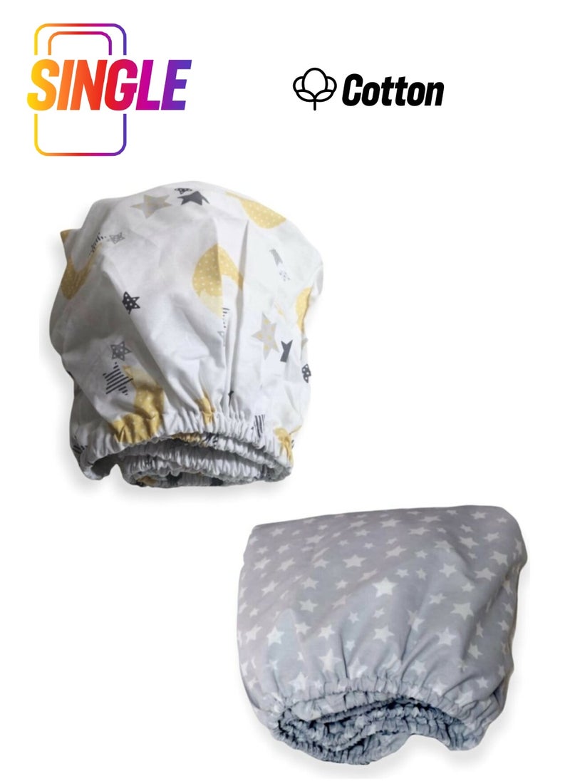 Bebek Özel Baby Special Cotton Baby and Kids Fitted Sheet with Yellow Moon and Gray Stars on the Background 60X160 (2 Pieces) 