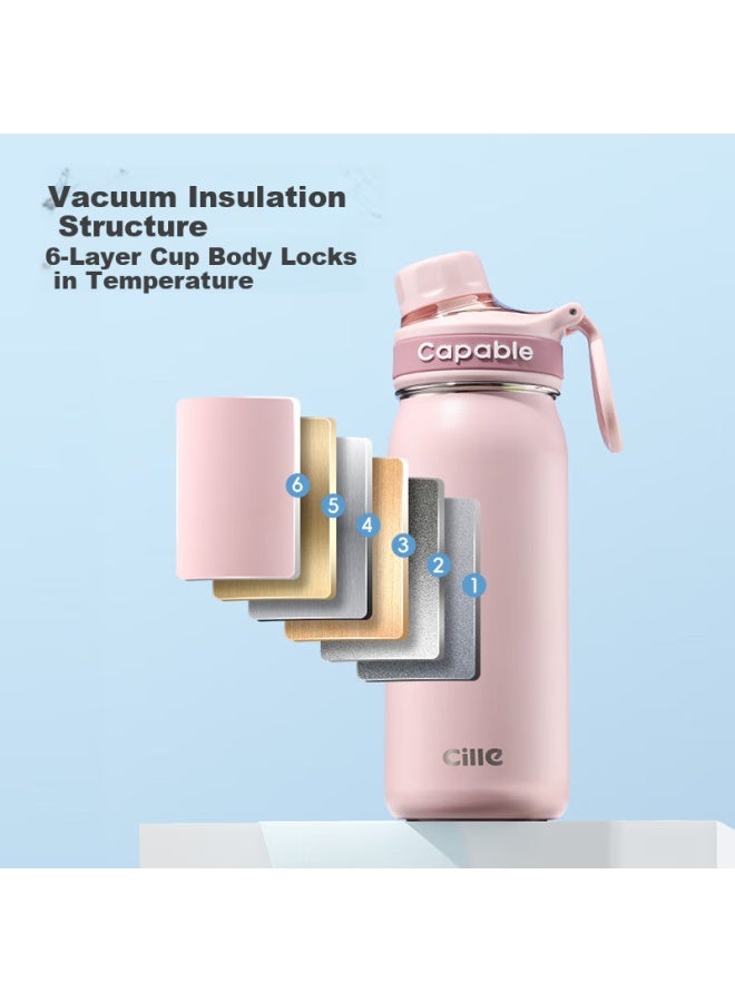 Cille Large Capacity Insulated Mug, 316 Stainless Steel, Stylish Portable Water Bottle For Men And Women, Lilac Pink, 630ml - Image 1