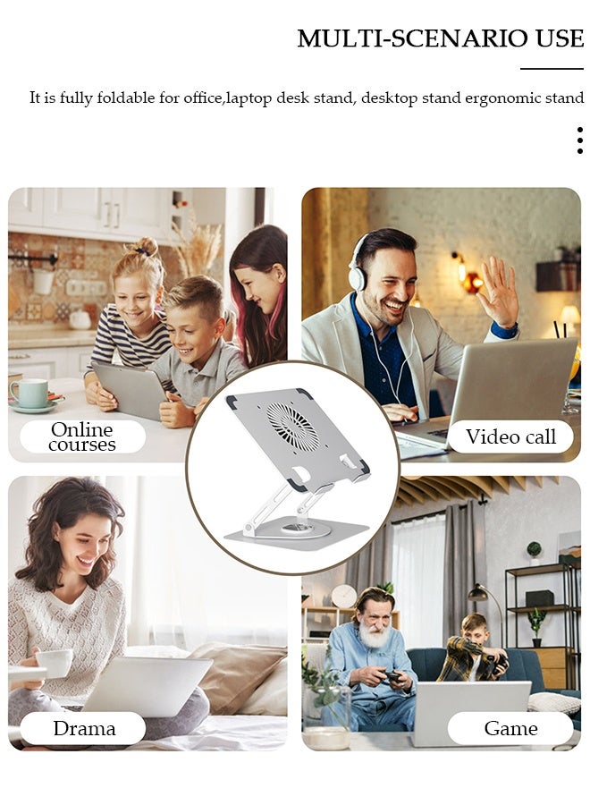 DUNISO 360 ° Rotating Aluminium Laptop Stand with Cooling Fan,Aluminium Alloy Multi-Angle Computer Holder for Desk, Portable Notebook Metal Mount Compatible with  10-17 Inch Laptops, Tablets - Image 3