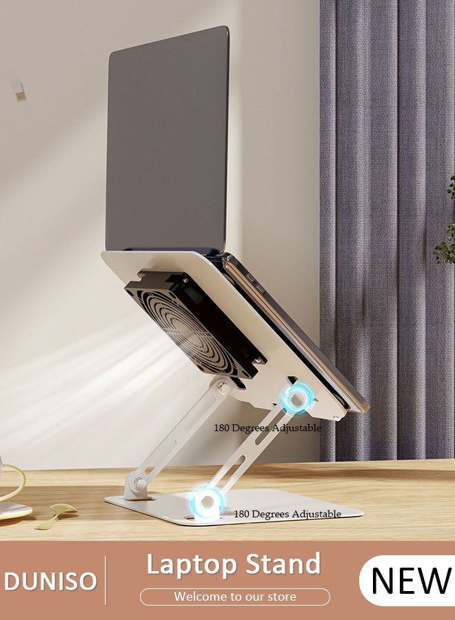 DUNISO 360 ° Rotating Aluminium Laptop Stand with Cooling Fan,Aluminium Alloy Multi-Angle Computer Holder for Desk, Portable Notebook Metal Mount Compatible with  10-17 Inch Laptops, Tablets - Image 1
