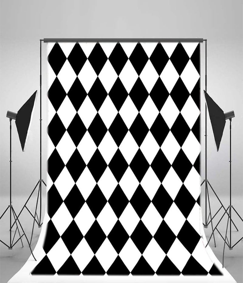 Laeacco 6X8FT Vinyl Photography Background Mosaic Theme Black and White Rhombus Pattern Design Backdrop Party Artistic Children Adults Photo Backdrop 18W x25H M Photo Studio Prop - Image 3