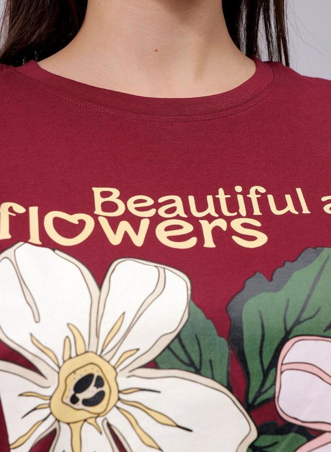 Freehand Women Red Relaxed Fit Floral Print T-Shirt - Image 2